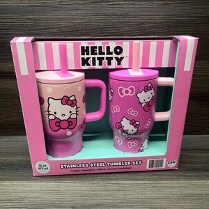 Hello Kitty Stainless Steel Tumbler Set Zak! Designs Pink Cups 16oz NIB